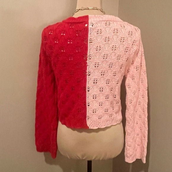 Sincerely Jules Two-Tone Red & Pink Fie front cropped Sweater, size: Small - Picture 3 of 9